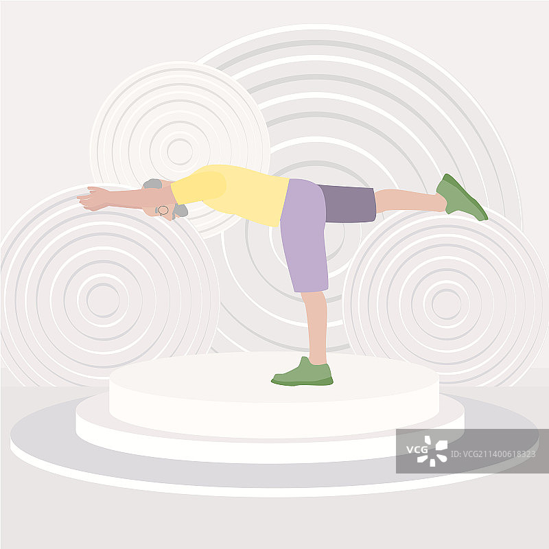 老人练瑜伽战士三式图片素材