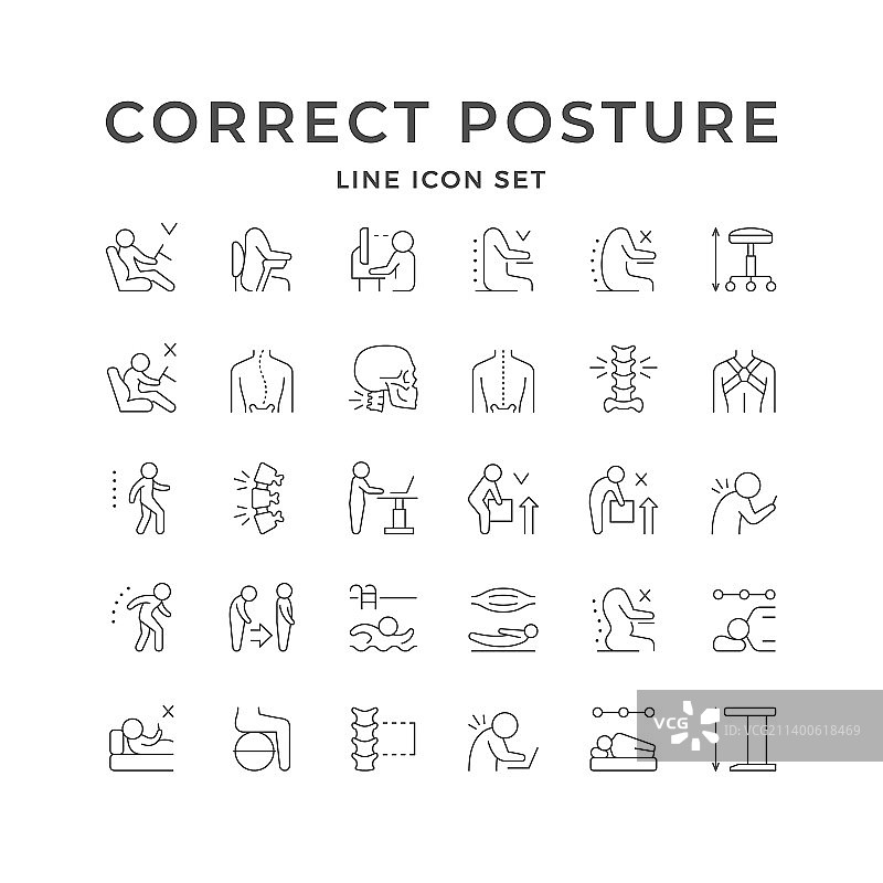 正确姿势线性轮廓图标图片素材