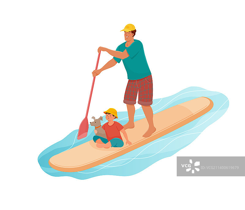 男人和男孩一起划桨图片素材