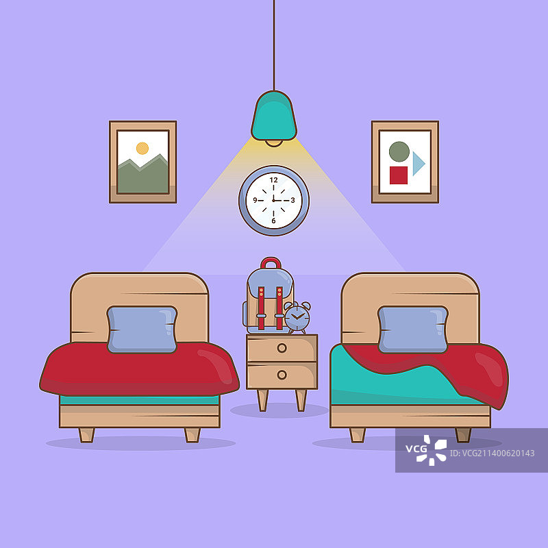 带简约双人床的儿童卧室图片素材