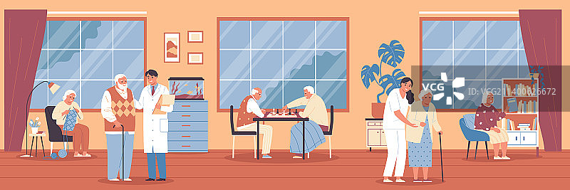 扁平疗养院组合图片素材