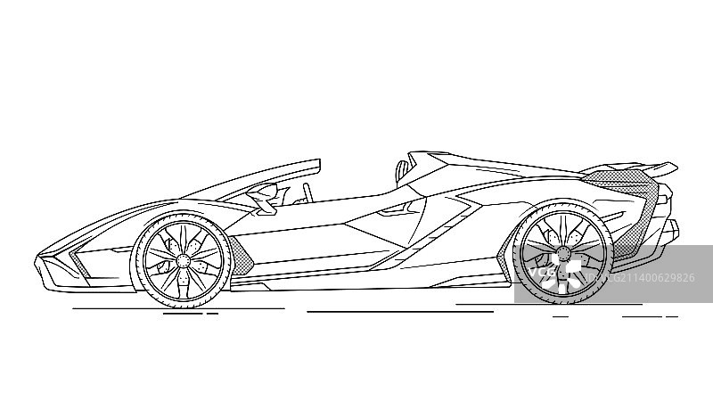 白色背景上的时尚汽车轮廓蓝图图片素材