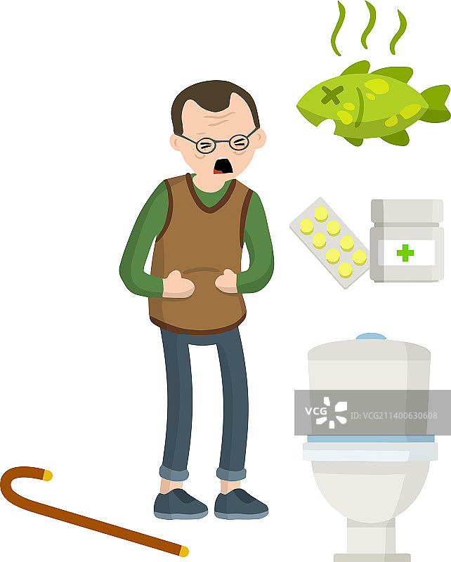 腹泻不适老年人捂住肚子图片素材