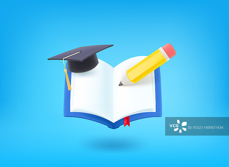 带有铅笔和毕业帽的学习书籍图片素材