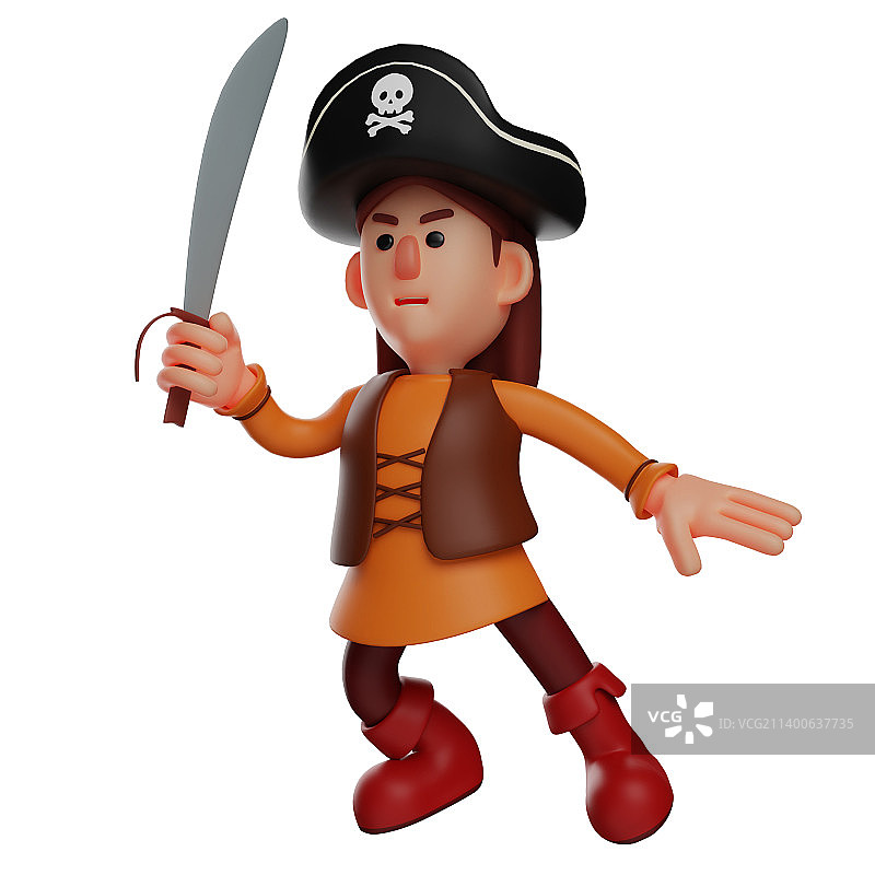 3D卡通英俊的愤怒海盗图片素材