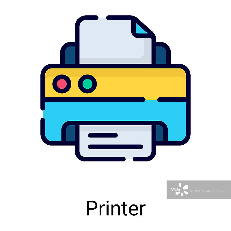 白色背景上的打印机彩色线条图标图片素材