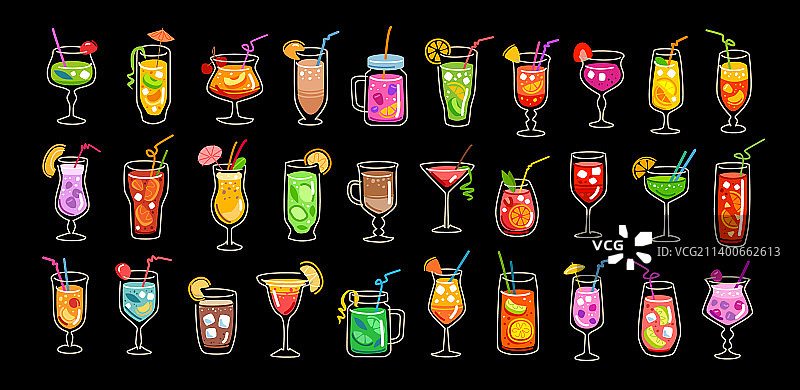 鸡尾酒果汁和酒精饮料图标集图片素材