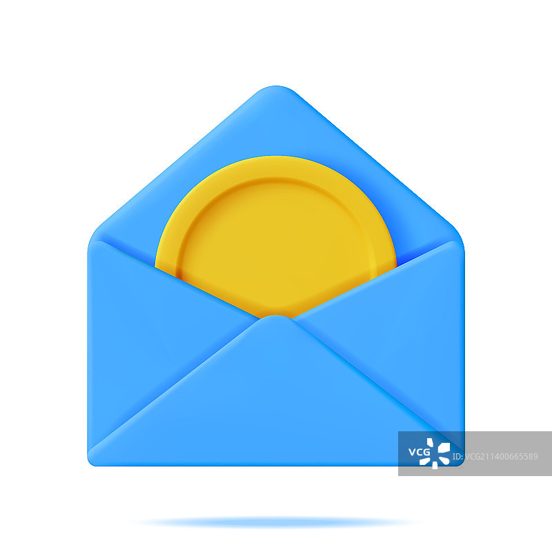 里面有金币的3D打开的信封图片素材
