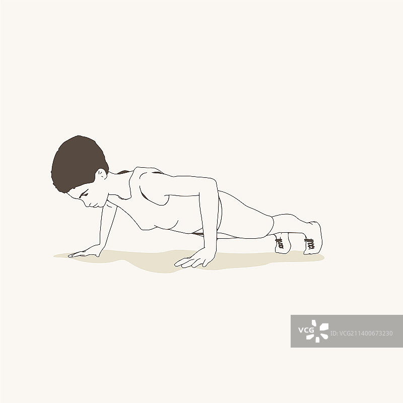 年轻女人健身，做俯卧撑图片素材