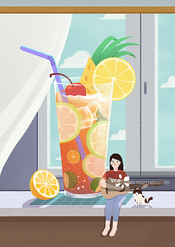 小清新果茶休闲时光插画图片素材