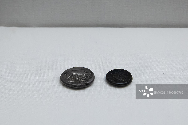 北京中国国家博物馆意大利文物展罗马2德拉克马罗马里特公元前3世纪银罗马国家博物馆藏品图片素材