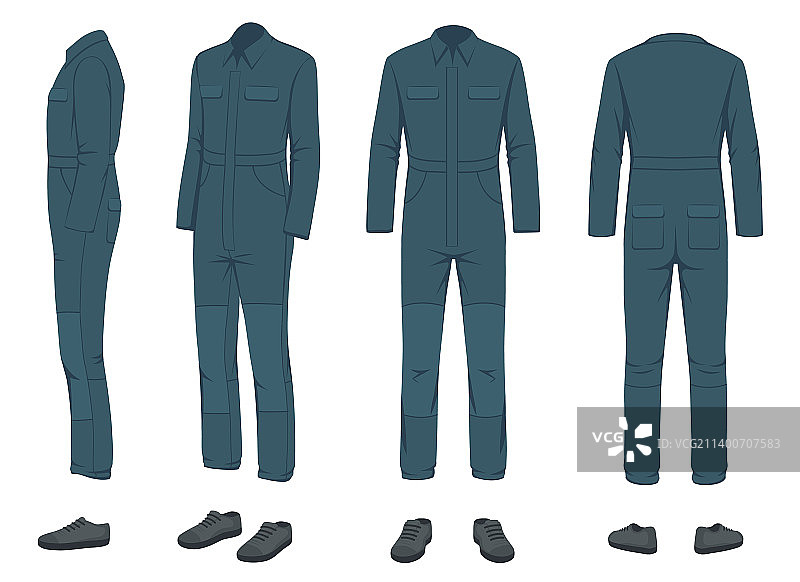 白色背景上的工人制服模型正面图图片素材