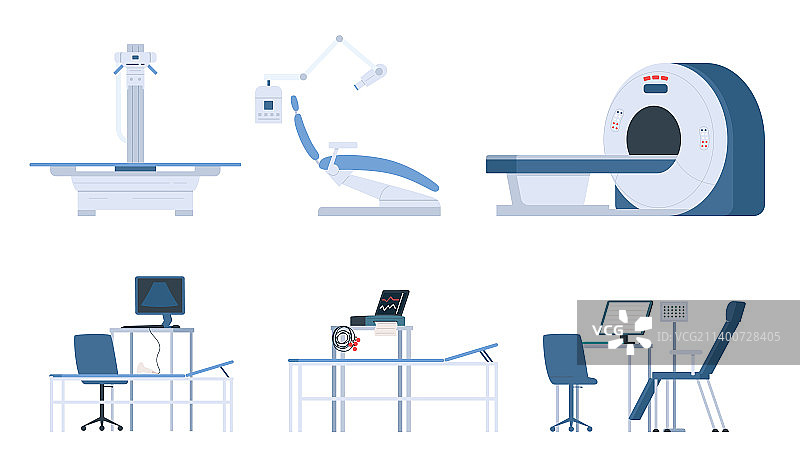 医疗诊断设备扁平图标集图片素材