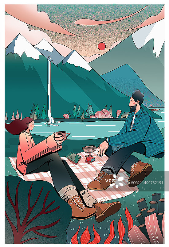 野外露营扁平风插画图片素材