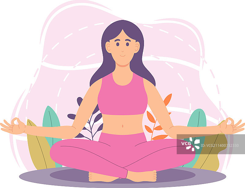 瑜伽姿势的扁平风格女孩图片素材