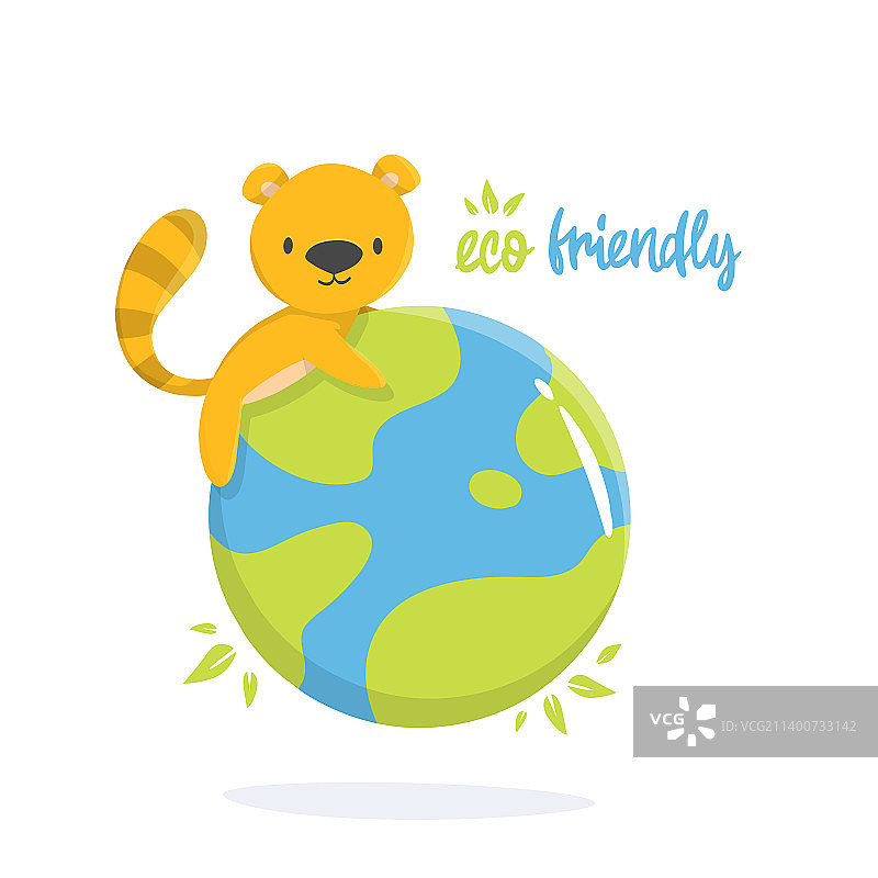 手捧地球的卡通狐猴图片素材