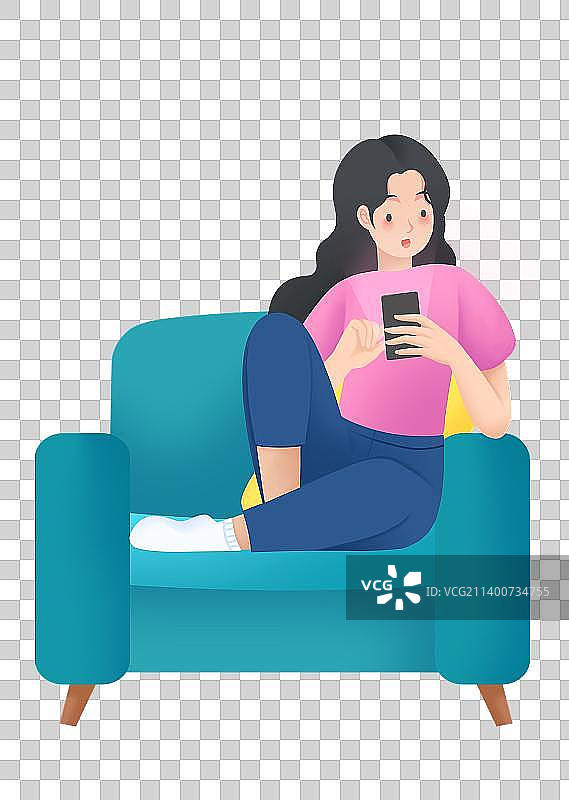 坐在沙发上玩手机的女人图片素材