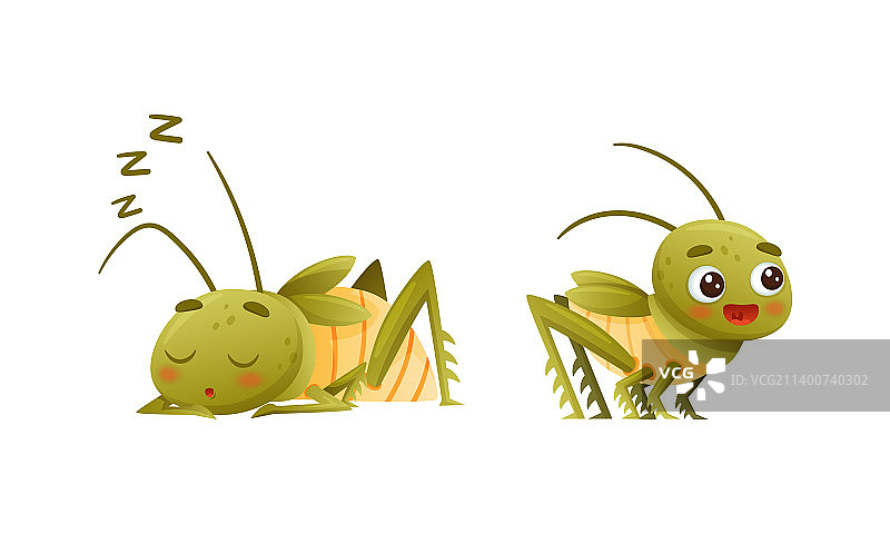 站立的可爱小蚱蜢角色图片素材