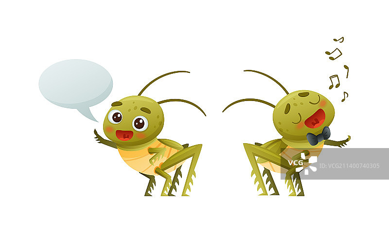 打招呼的可爱小蚱蜢角色图片素材