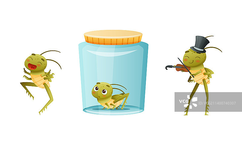 演奏小提琴的可爱小蚱蜢图片素材