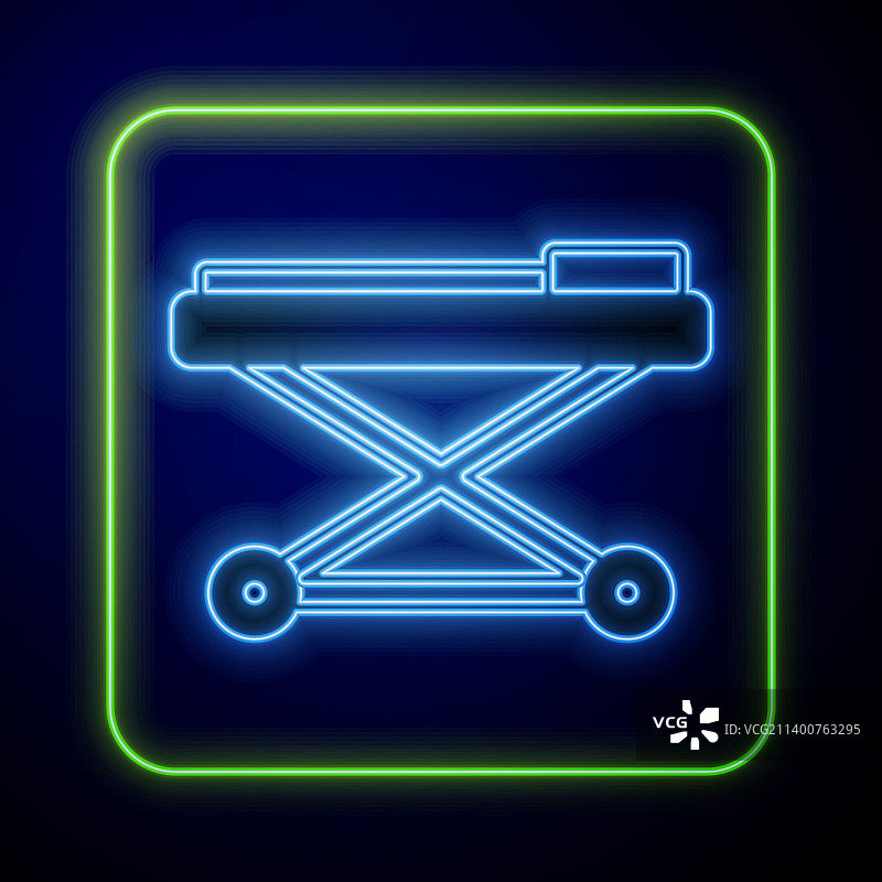 蓝色背景上发光的霓虹灯担架图标图片素材