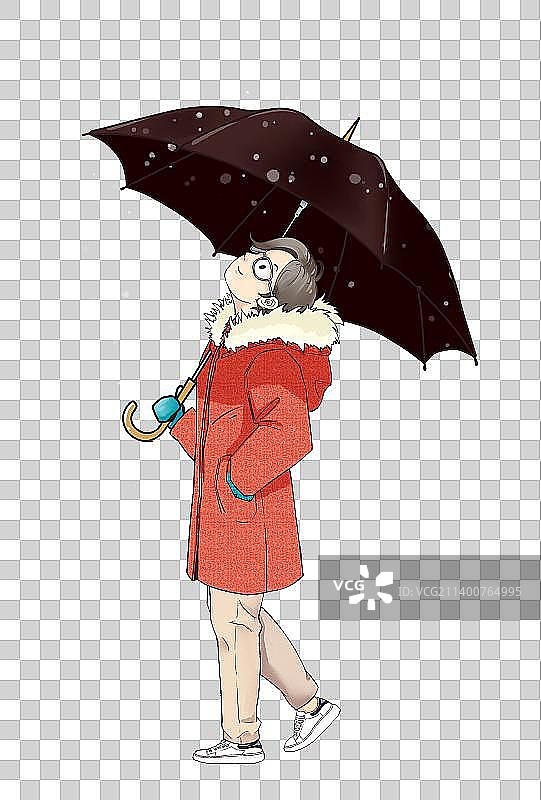 雪中撑伞少女图片素材