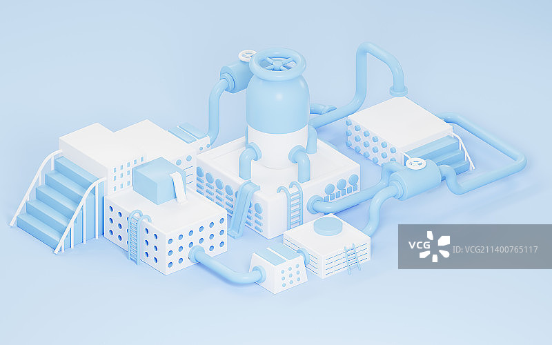 卡通工厂模型的展示台3D渲染图片素材