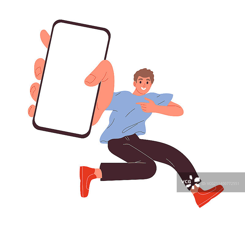 男人跳跃使用手机App图片素材