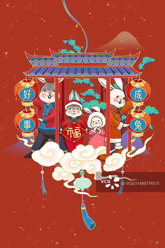 兔年如意挂饰之好事成双图片素材