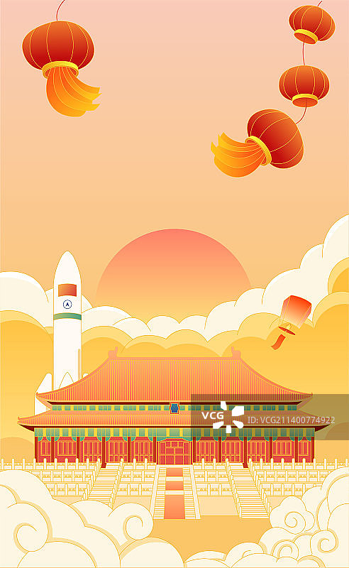 国风国庆故宫插画图片素材