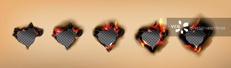 烧毁的工艺纸边界和烧焦的孔洞图片素材