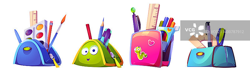 学校文具背包和铅笔盒套装图片素材