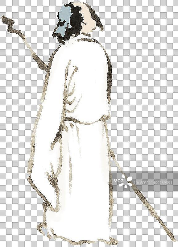 拄拐杖回头望的古代诗人人物元素图片素材