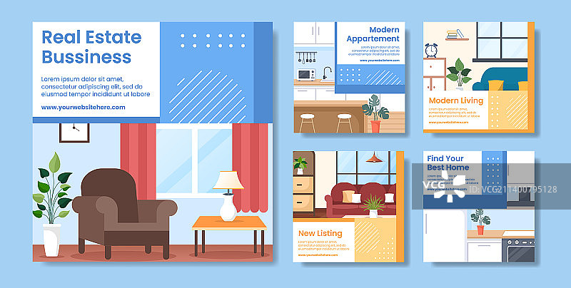 房地产社交媒体帖子扁平风格模板图片素材