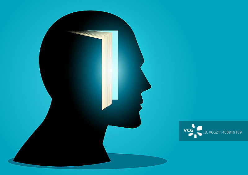 带打开的书本的人头图片素材