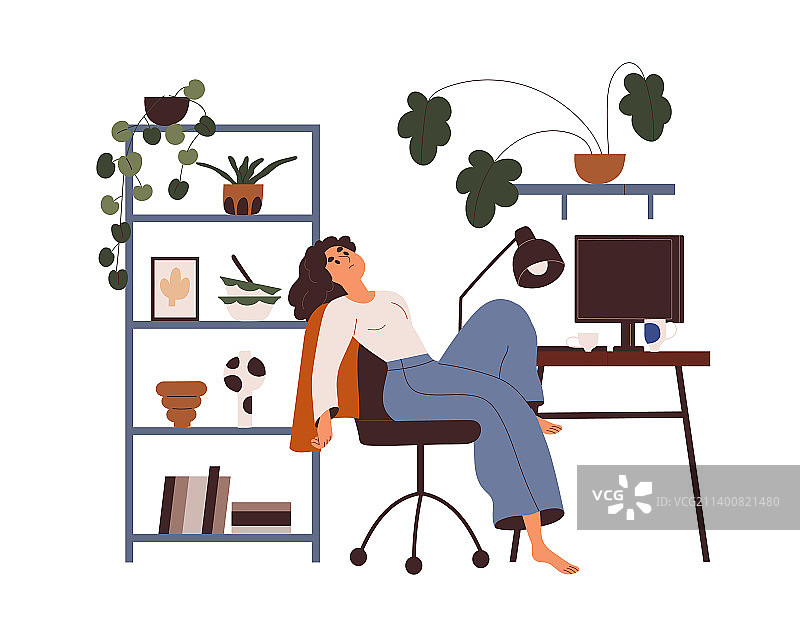 在电脑桌前犯困的女人图片素材