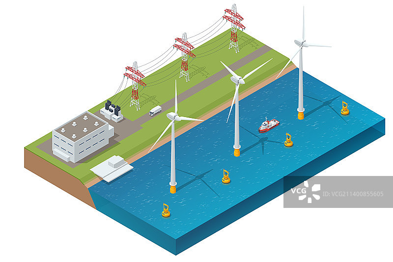 2.5D绿色能源产业风力涡轮机图片素材
