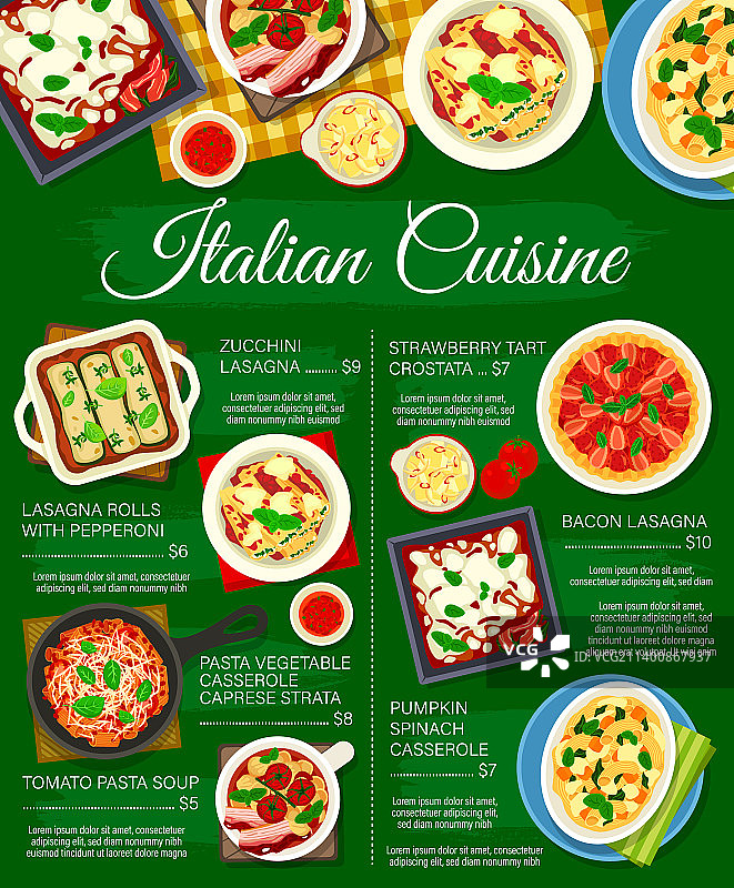 意大利美食：意面和千层面菜单海报图片素材