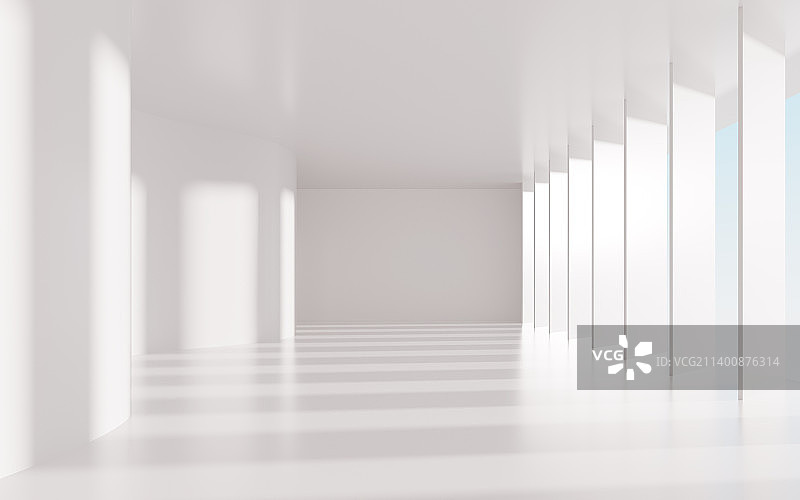 曲线与白色空房间3D渲染图片素材