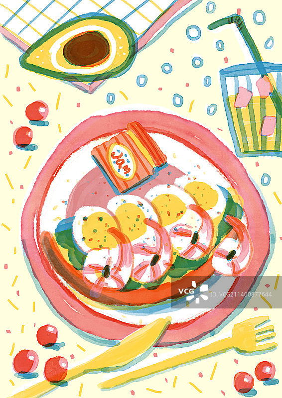 丝网印刷 美式复古插画 早餐图片素材