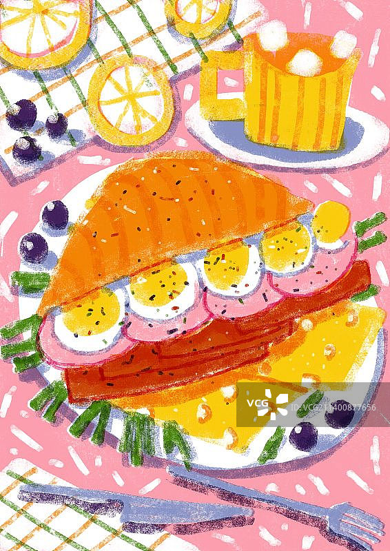 丝网印刷 美式复古插画 早餐图片素材