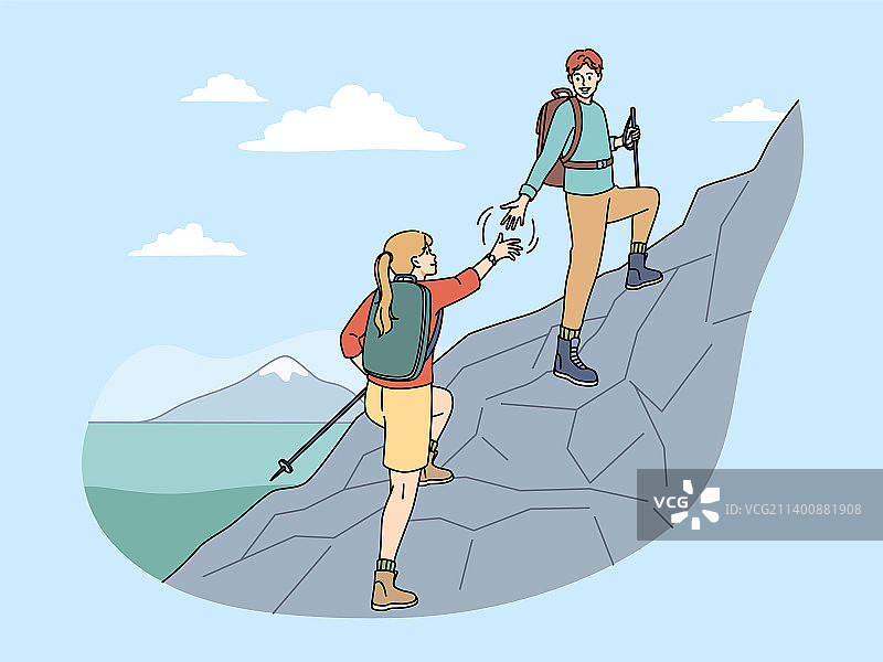 情侣一起徒步旅行图片素材