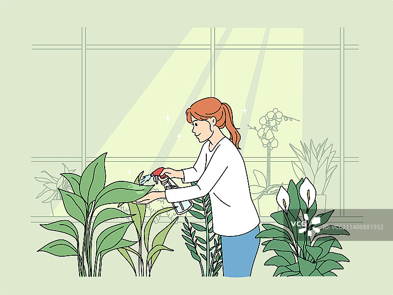 女人在家浇花图片素材