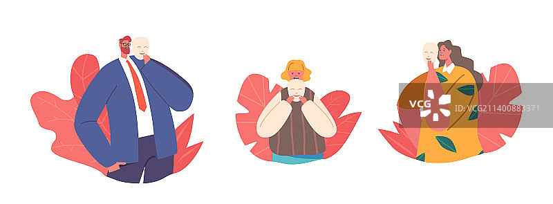 悲伤的商人和女孩头像图标集图片素材