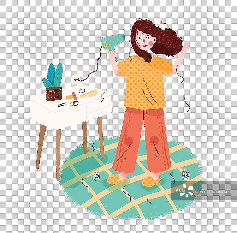 一个人生活吹头发图片素材