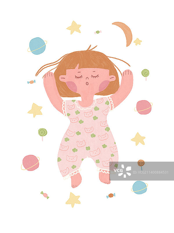 可爱的小女孩躺在床上正美美的睡觉图片素材