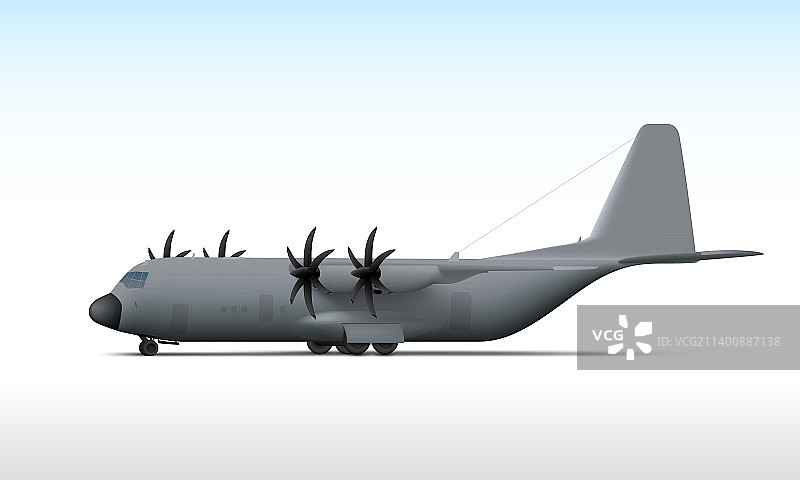 地面上的3D白色军用运输机图片素材
