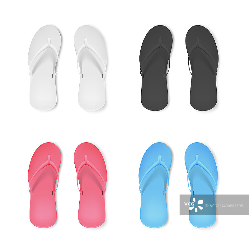 3D白色、黑色、粉色和蓝色人字拖套装图片素材