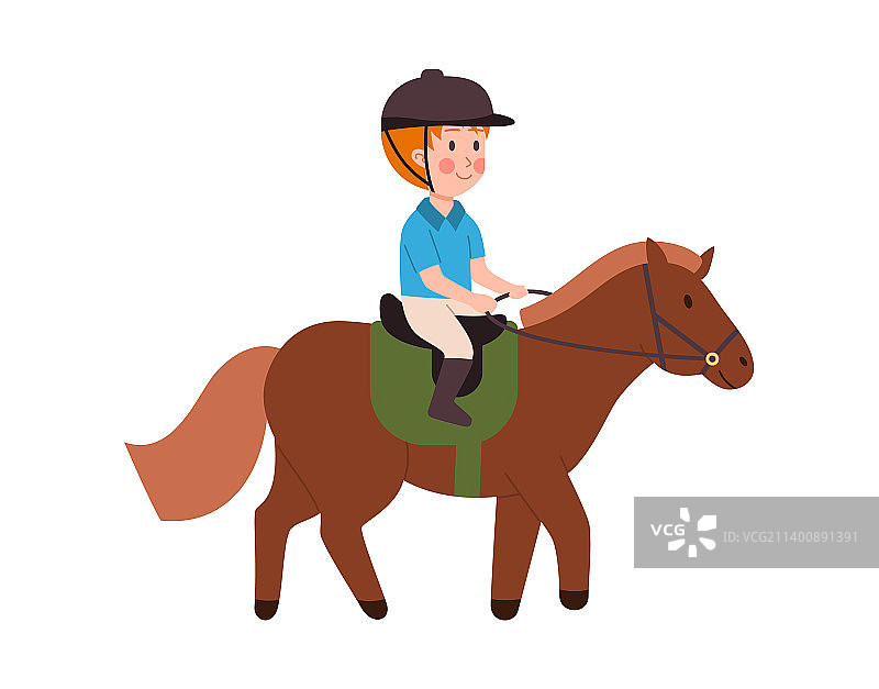 儿童骑马课扁平风插画图片素材