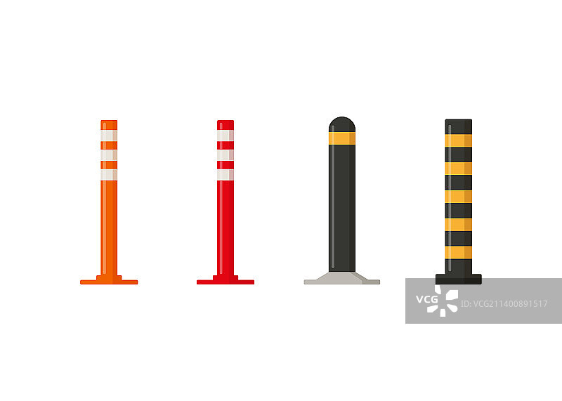 道路封闭用条纹塑料路桩（扁平风格）图片素材
